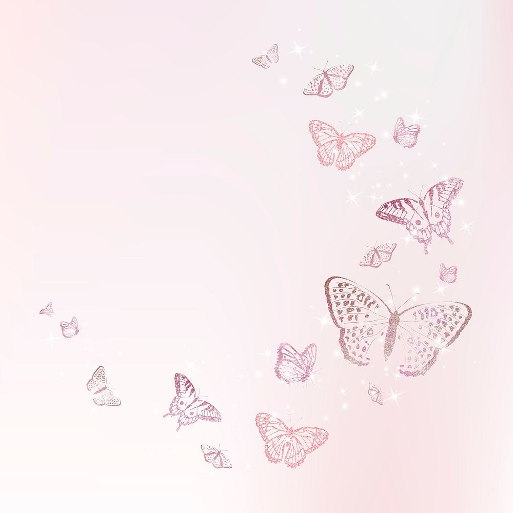 Pink aesthetic butterfly border frame, glitter collage element vector