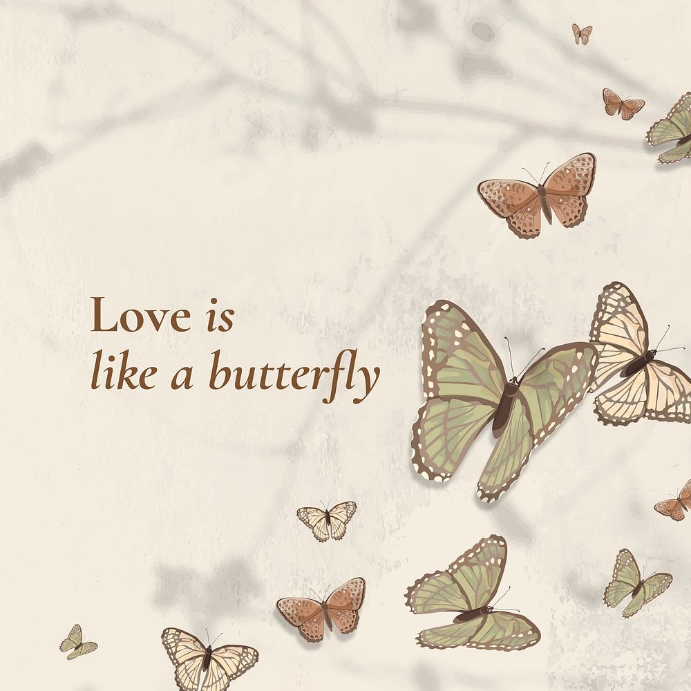 Love quote Instagram post template, beautiful vintage butterfly pattern vector