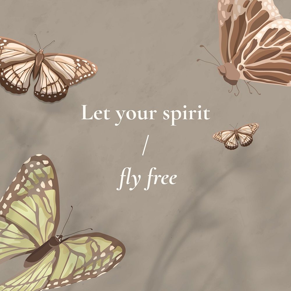 Freedom quote social media post template, beautiful vintage butterfly pattern vector