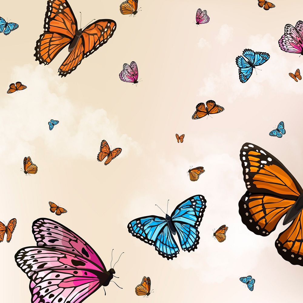 Vibrant butterflies, watercolor background vector