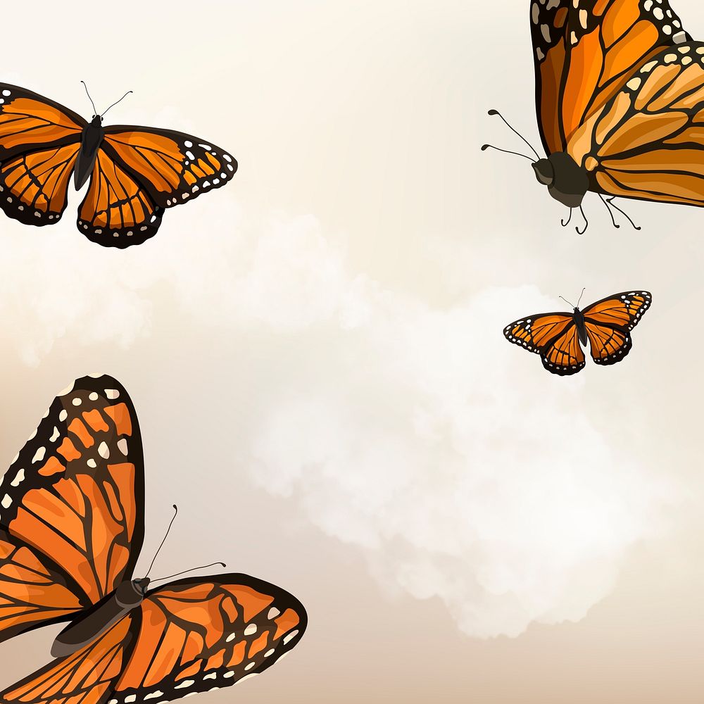 Orange butterfly background, aesthetic watercolor design 