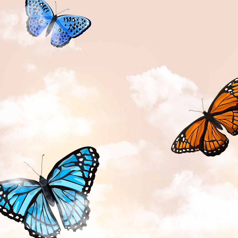 Vibrant butterflies, watercolor background with design space vector