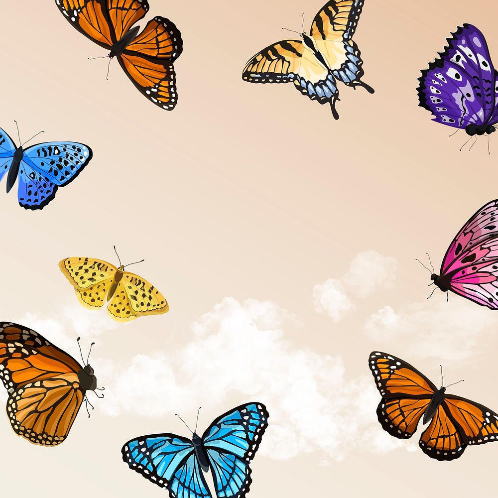 Colorful butterfly background, watercolor design vector