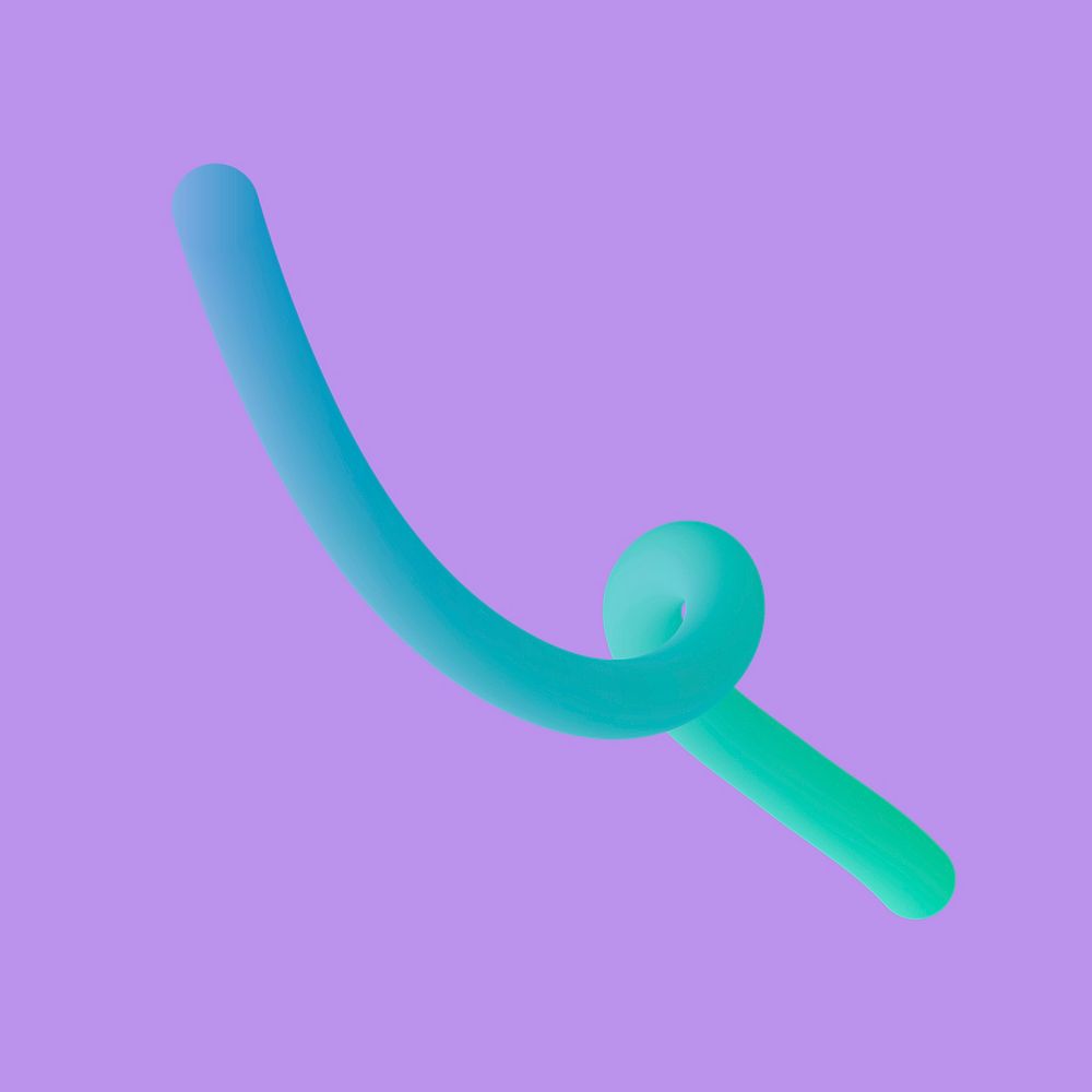 Gradient turquoise squiggle 3D render shape, collage element psd