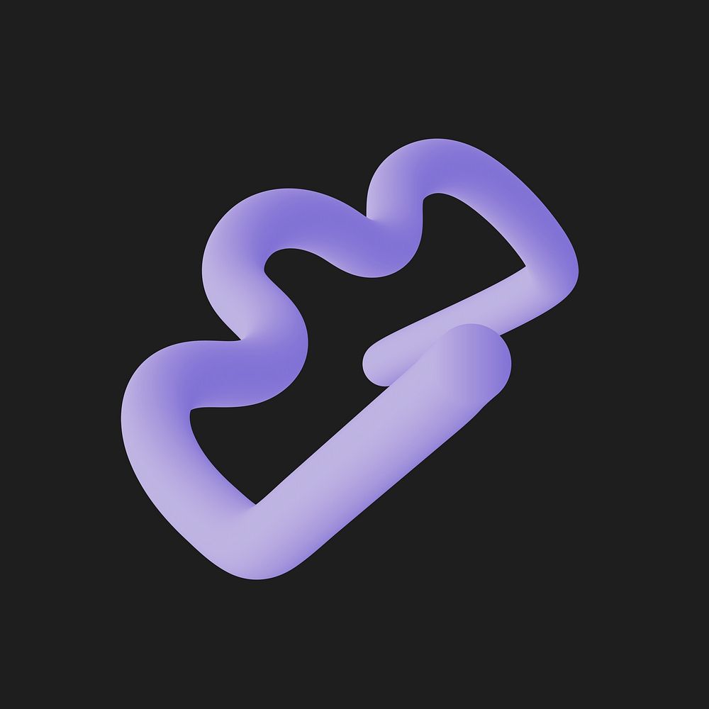 3D render purple squiggle design, collage element vector