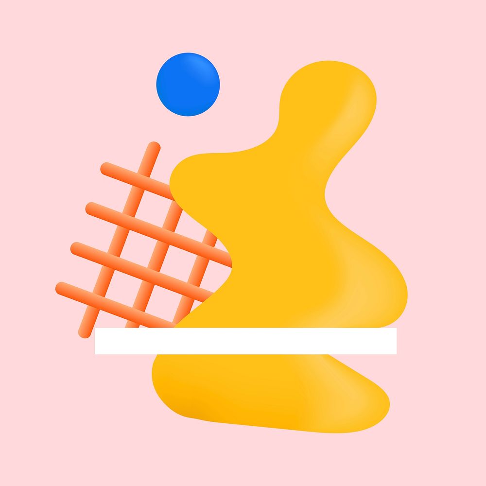 Yellow 3D render logo element, funky shape psd
