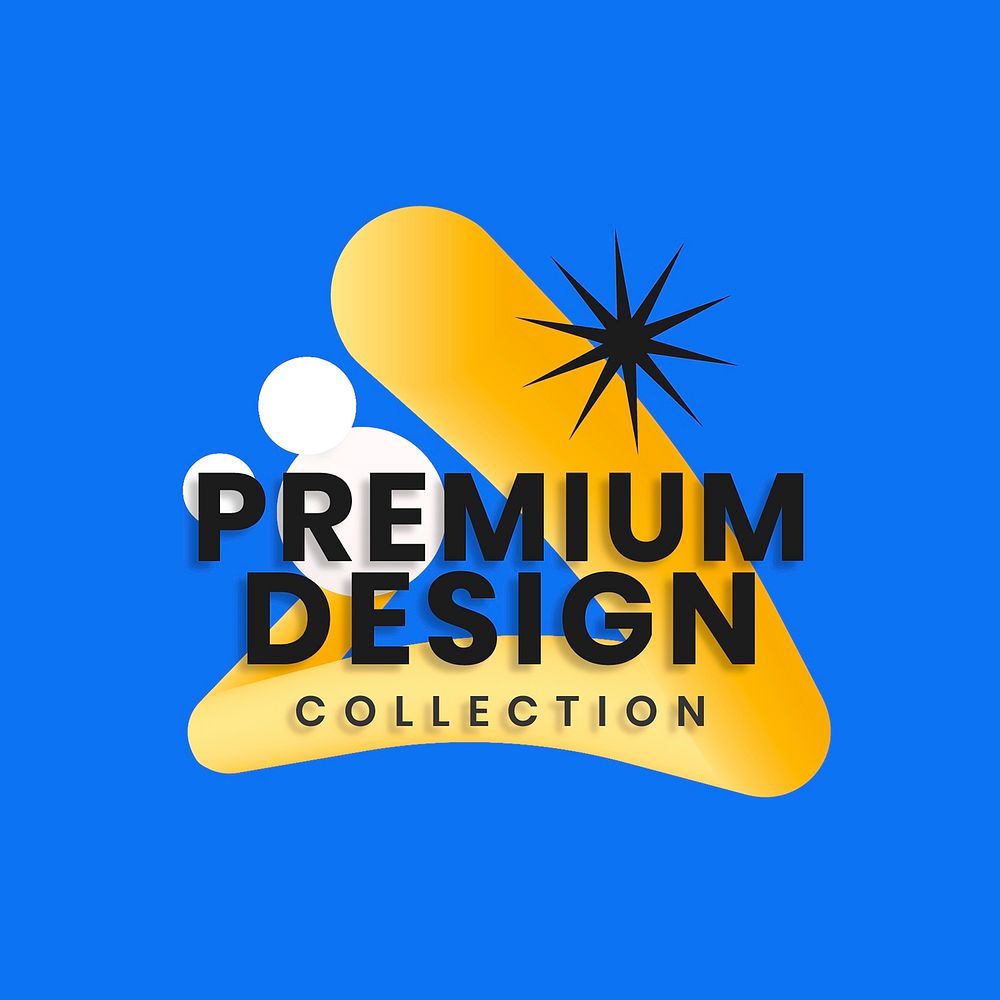 Yellow 3D shape logo template, funky badge design vector