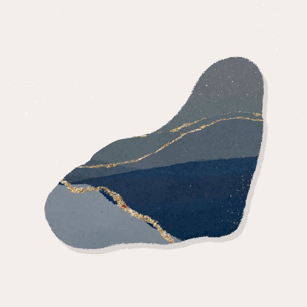Blue glittery shape art sticker, gold abstract cut out vector