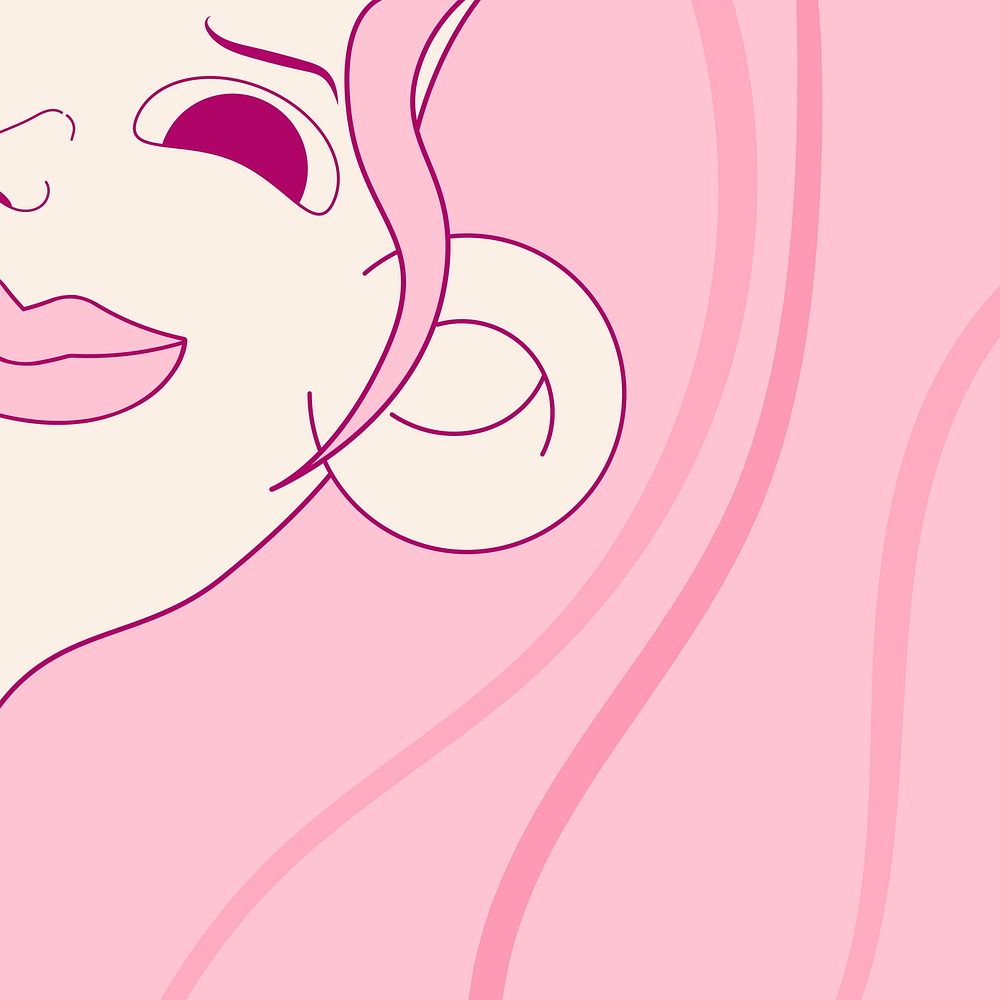 Smiling cartoon face background, pink hair girl design vector