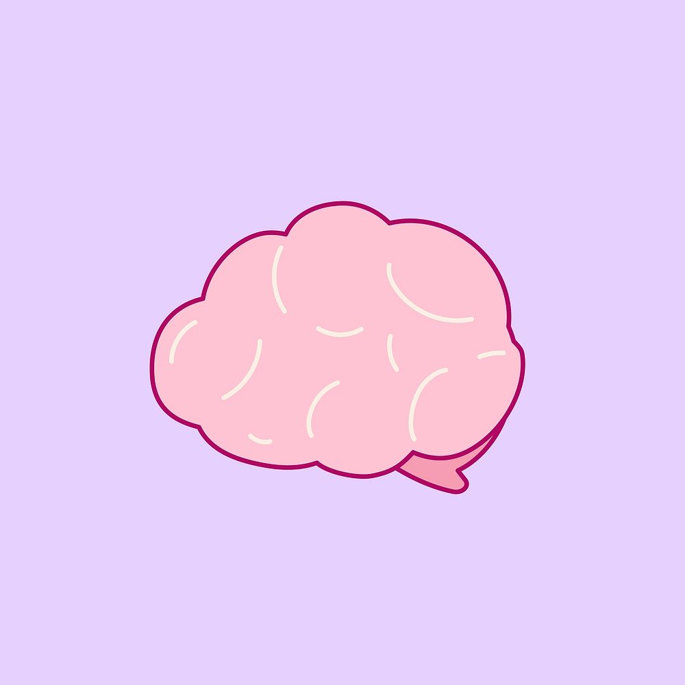 Cute pink brain on purple background