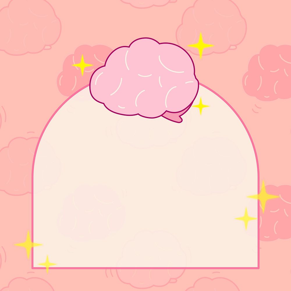 Cute frame, pink brain illustration, aesthetic design
