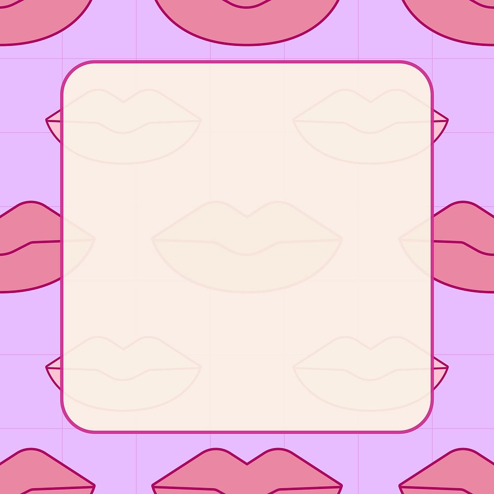 Pop art frame, cute pink lips pattern vector