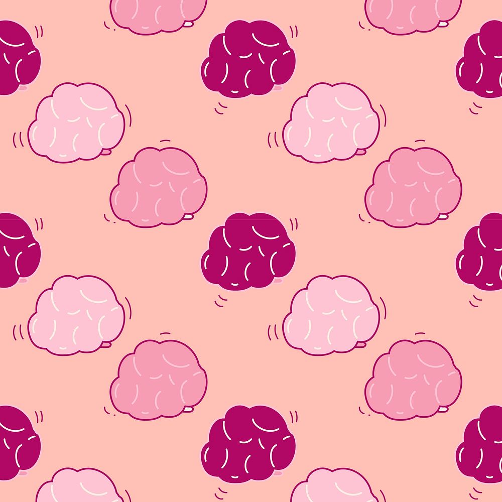 Brain pattern background, cute pink cartoon design social media post