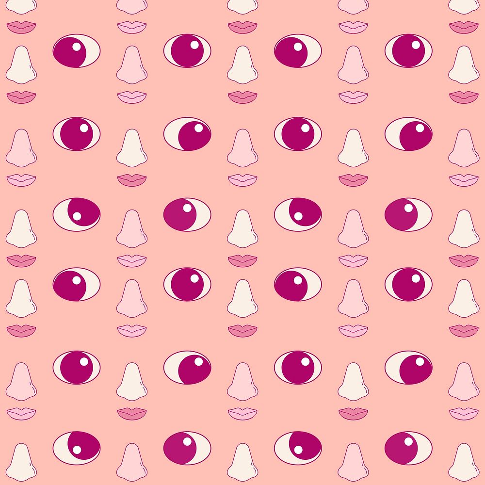 Face parts pattern background, cute pink cartoon design social media post vector