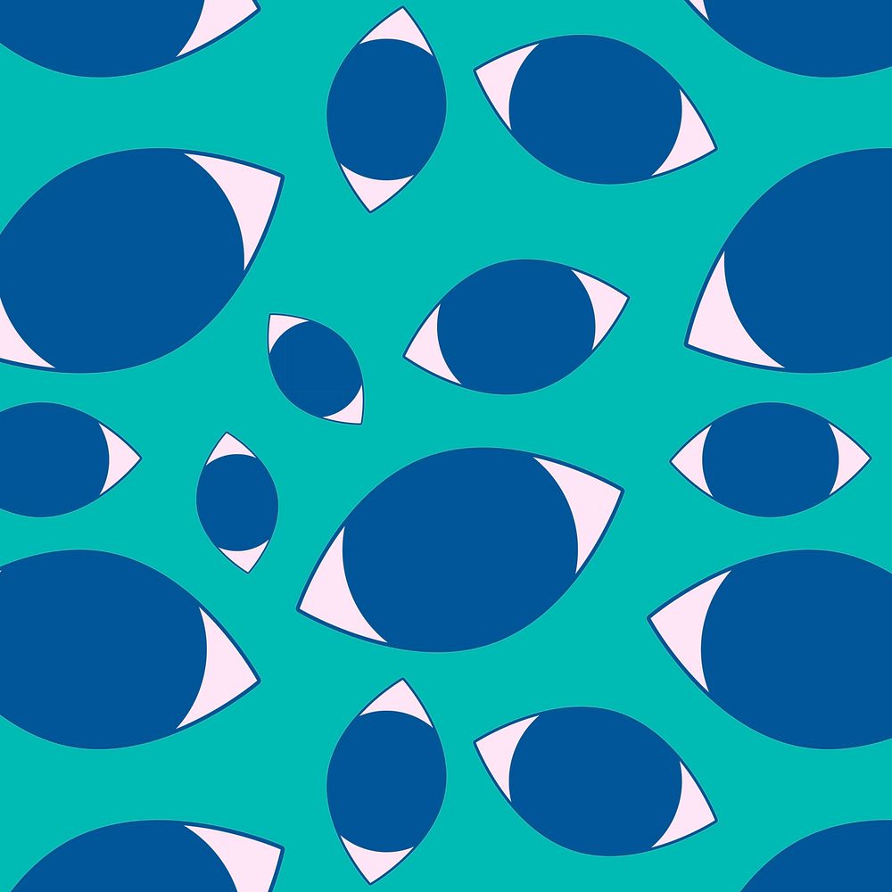 Abstract eyes pattern background, cute green blue cartoon seamless design social media post
