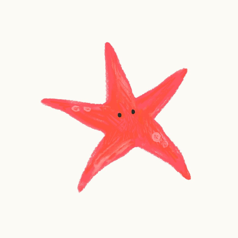 Starfish doodle sticker, beige background vector