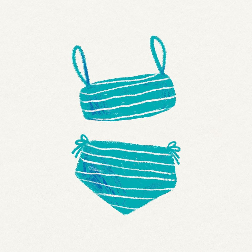 Bikini doodle sticker, beige background in psd