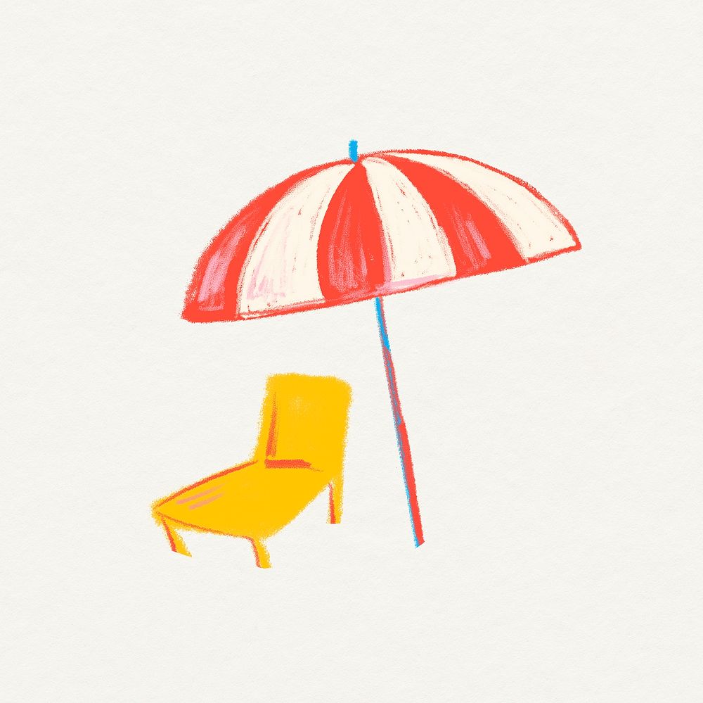 Umbrella doodle sticker, beige background in psd