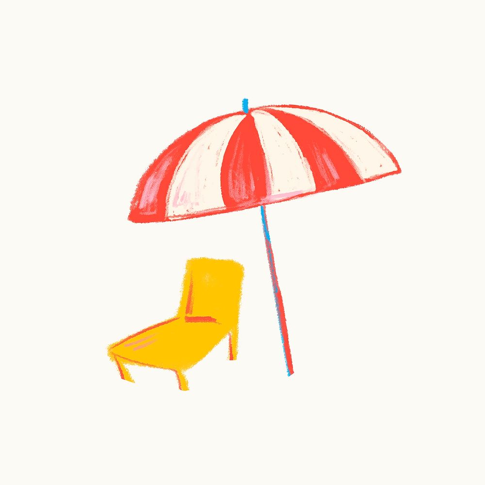 Umbrella doodle sticker, beige background vector
