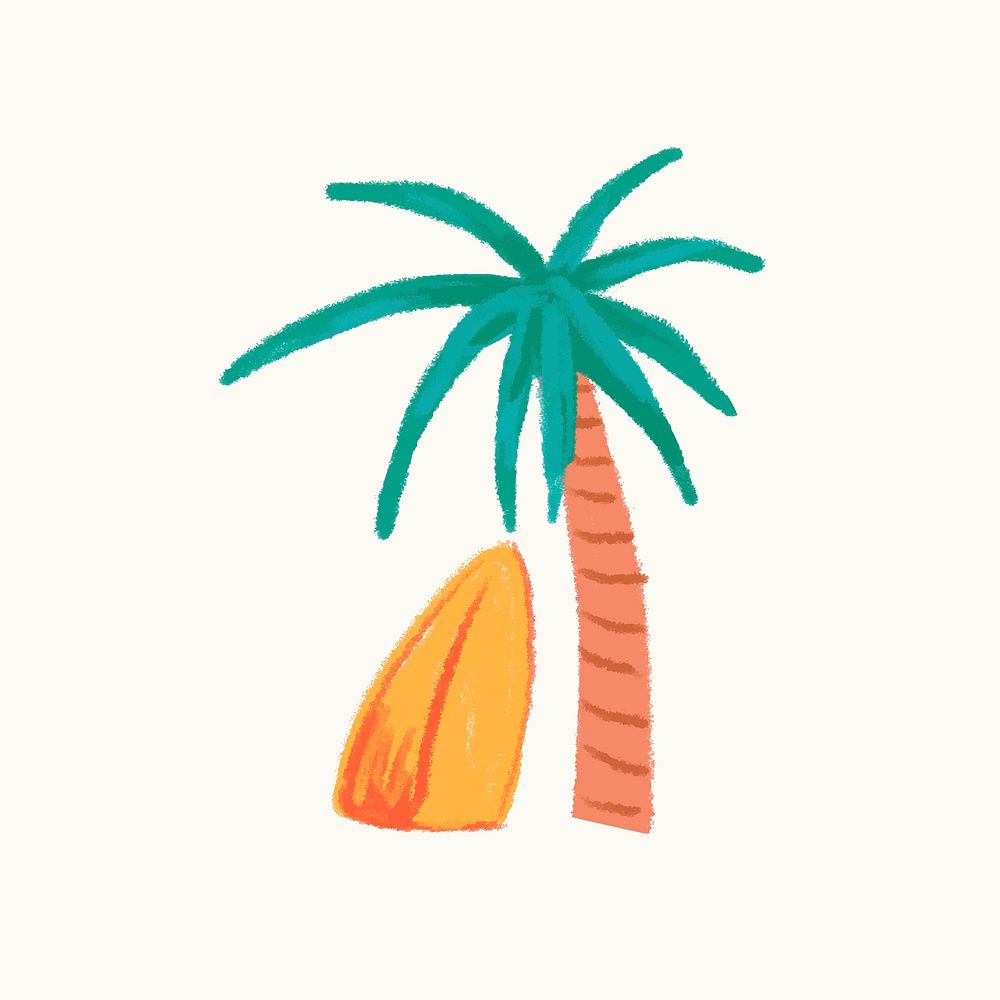 Palm tree doodle sticker, beige background vector