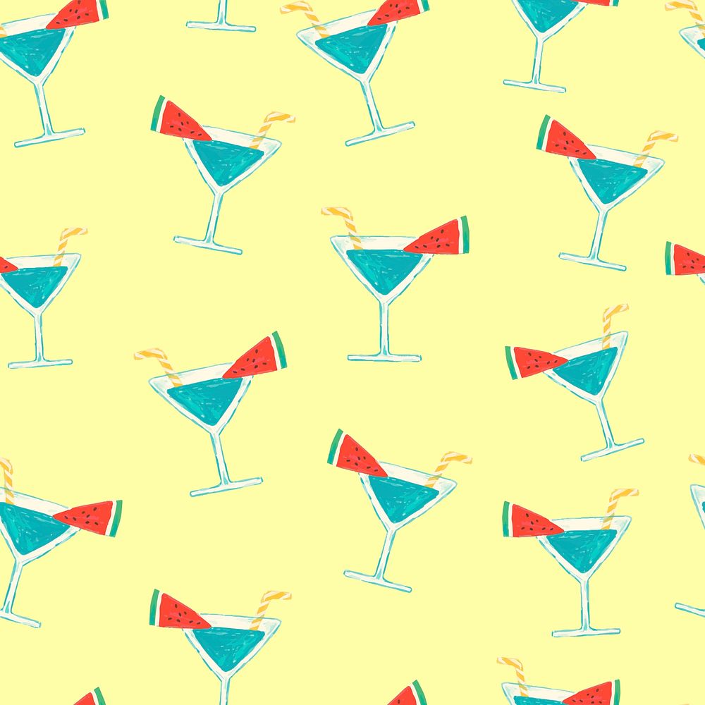 Tropical mocktail seamless pattern, yellow background