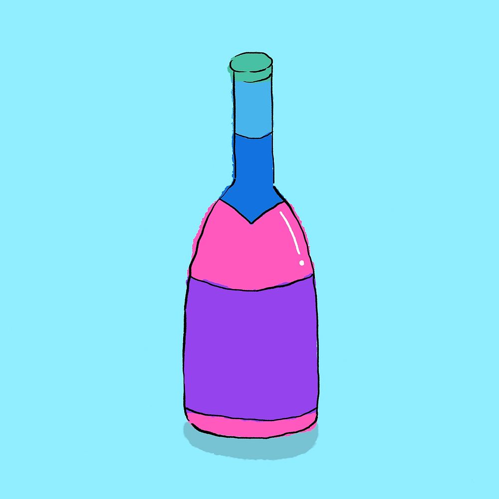 Colorful bottle collage element, cute party sticker on blue background vector