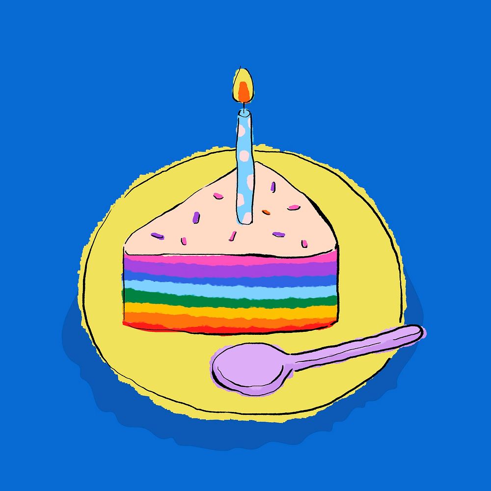 Rainbow birthday cake, cute drawing illustration