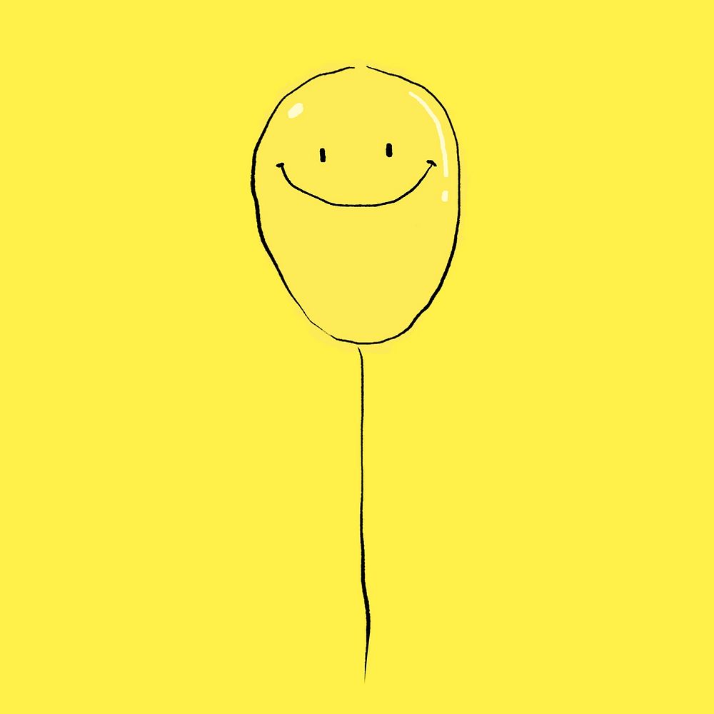 Yellow smiley balloon, cartoon drawing illustration