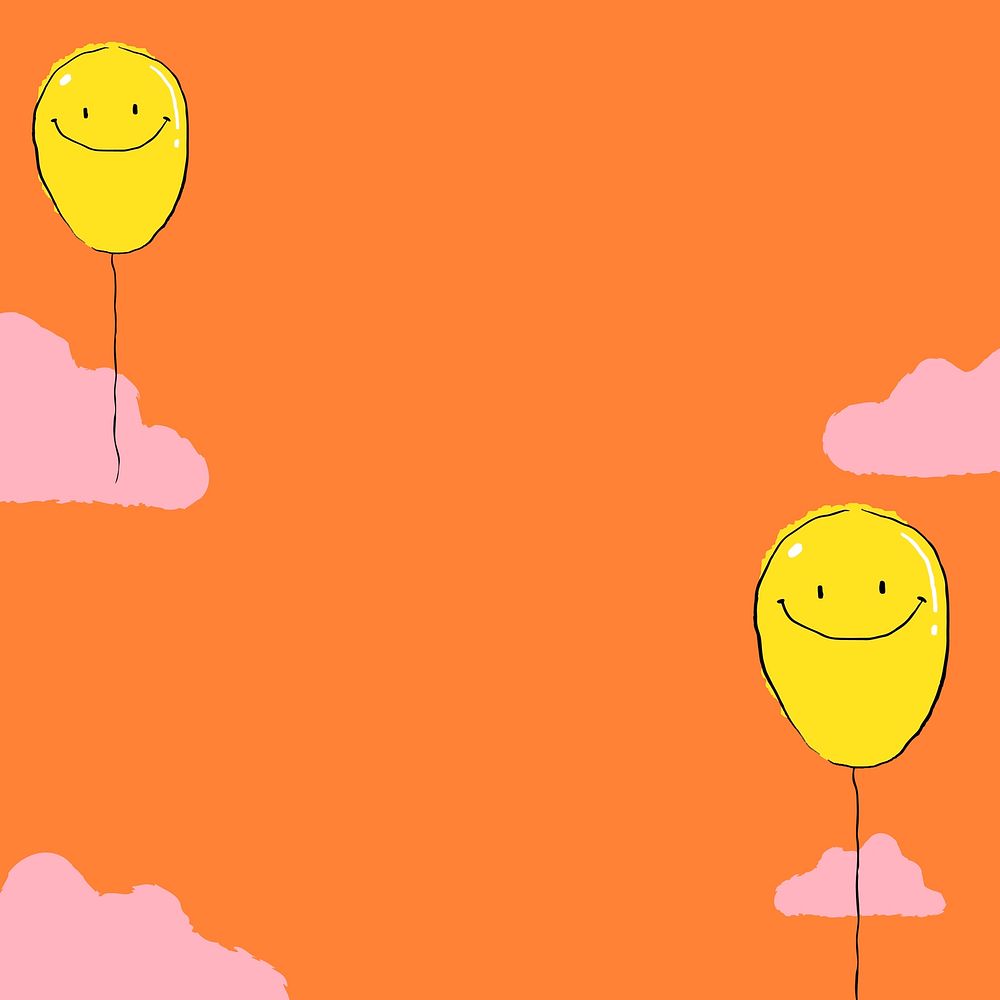 Cute balloons border orange background, drawing illustration for social media post