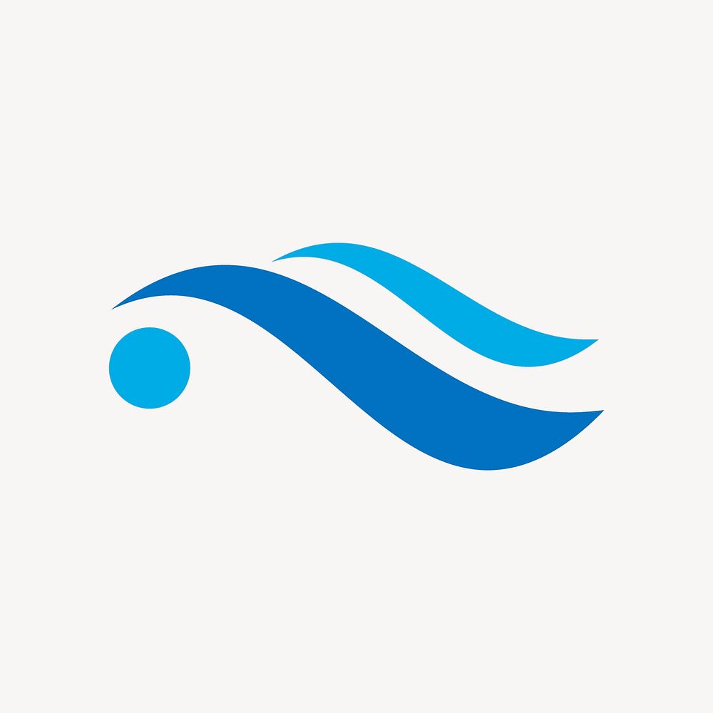 Sea wave logo element sticker, flat graphic in blue vector