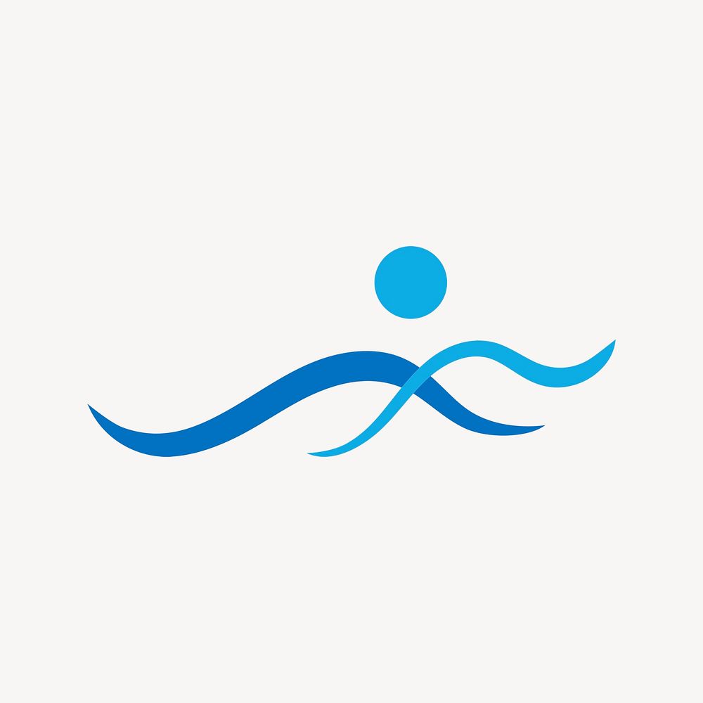 Sea wave logo element sticker, flat graphic in blue psd