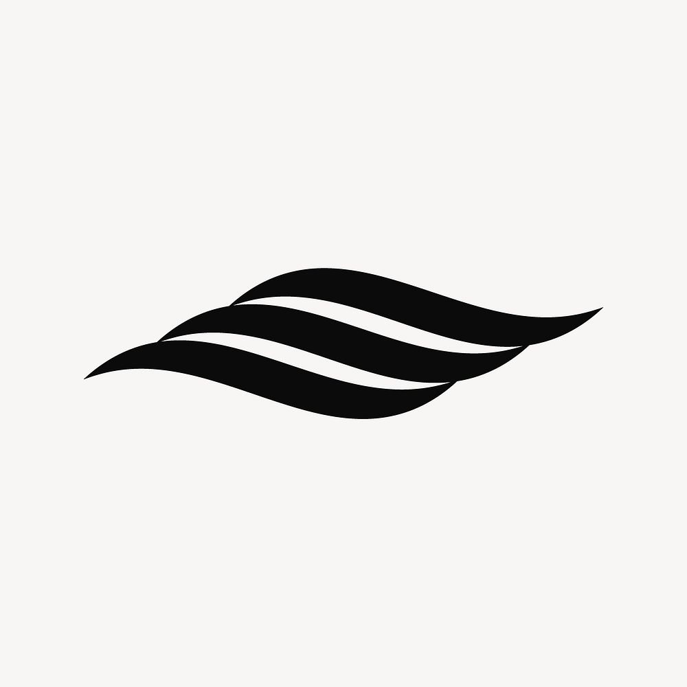 Ocean wave logo element clipart, flat graphic in black