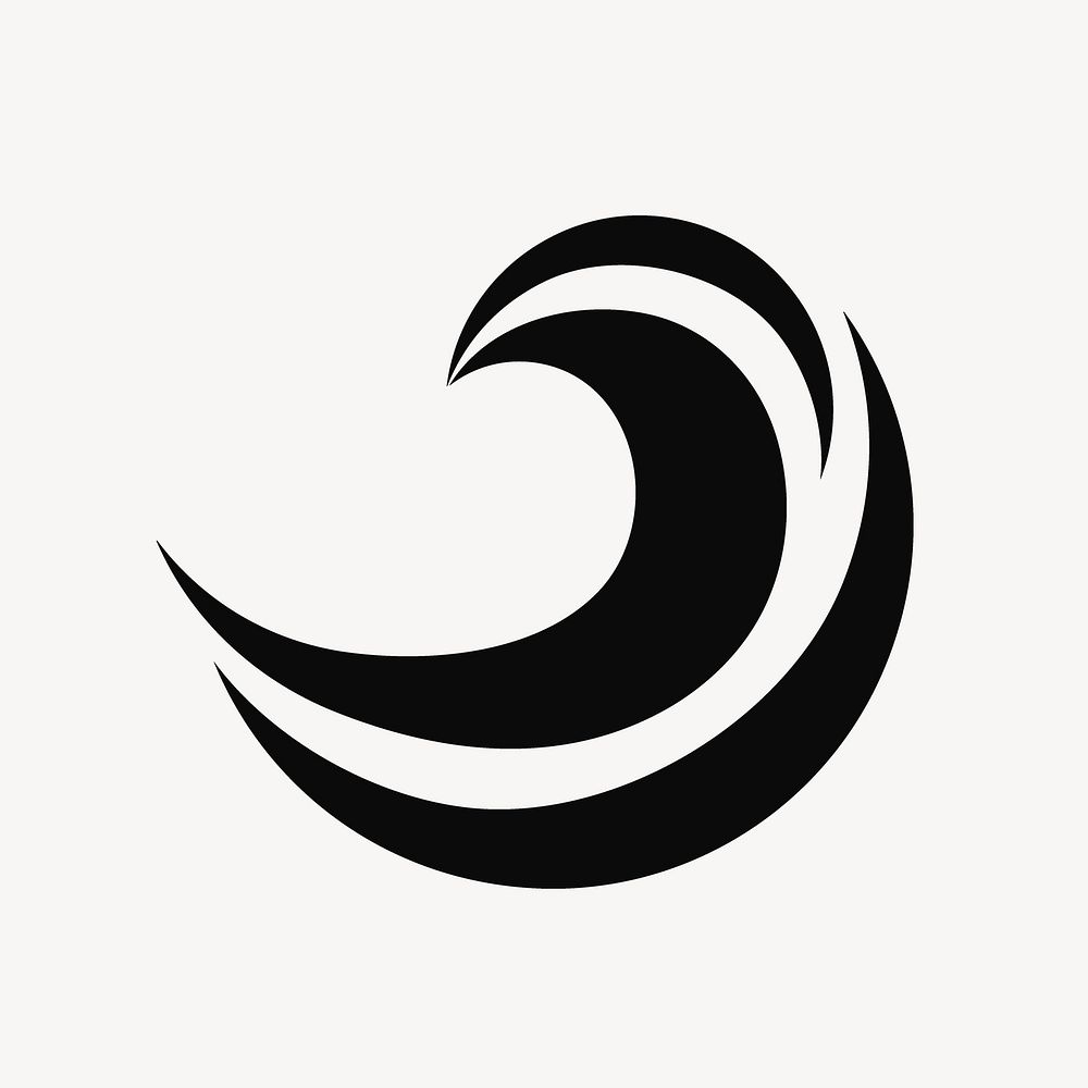 Sea wave logo element sticker, flat graphic in black vector