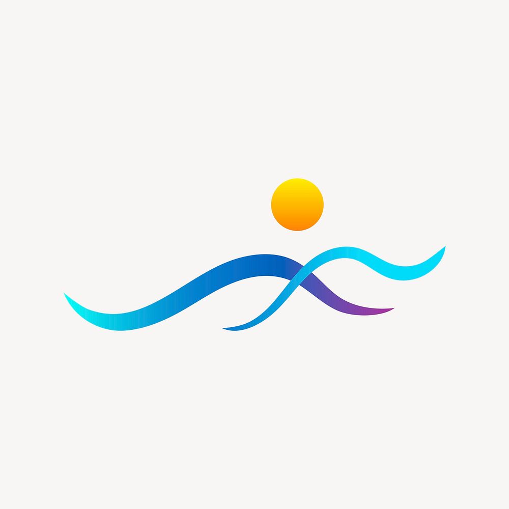 Sea wave logo element sticker, gradient graphic in blue psd