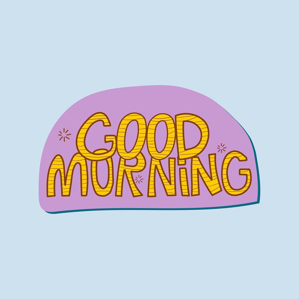 Good morning clipart, cute trending word on blue background 