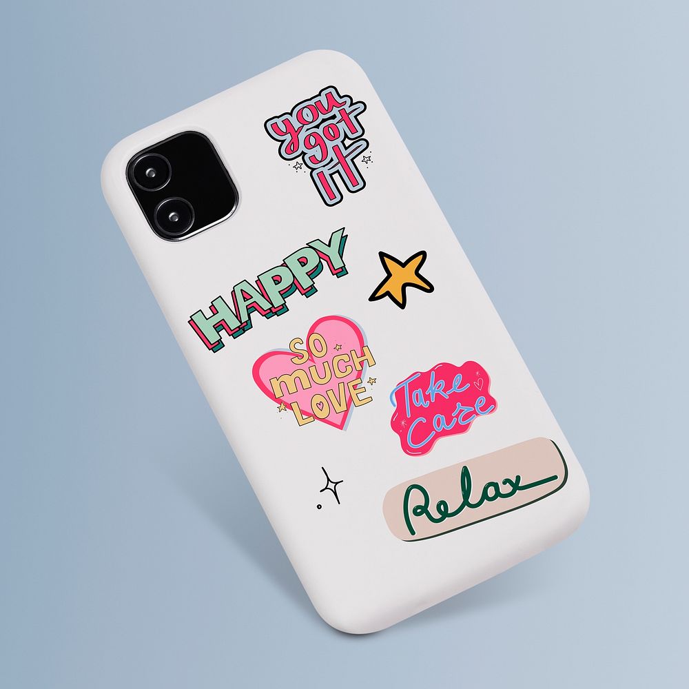Phone case with cute trendy word stickers