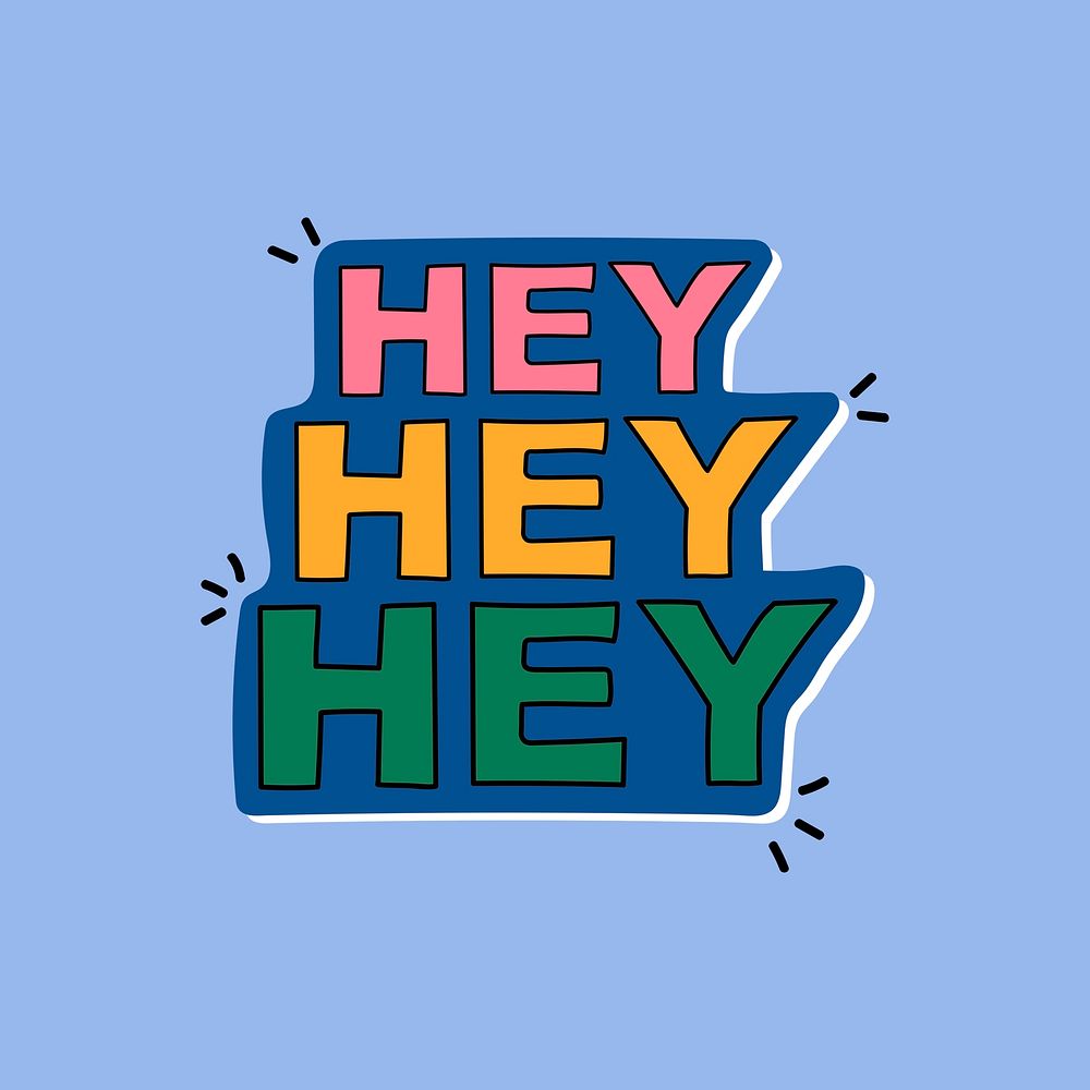 HEY word sticker, cute pastel blue design psd