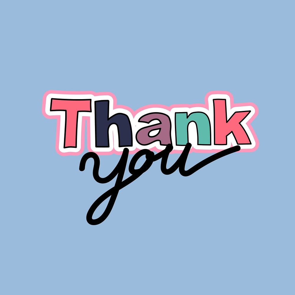 Thank you word sticker, cute pastel blue design vector