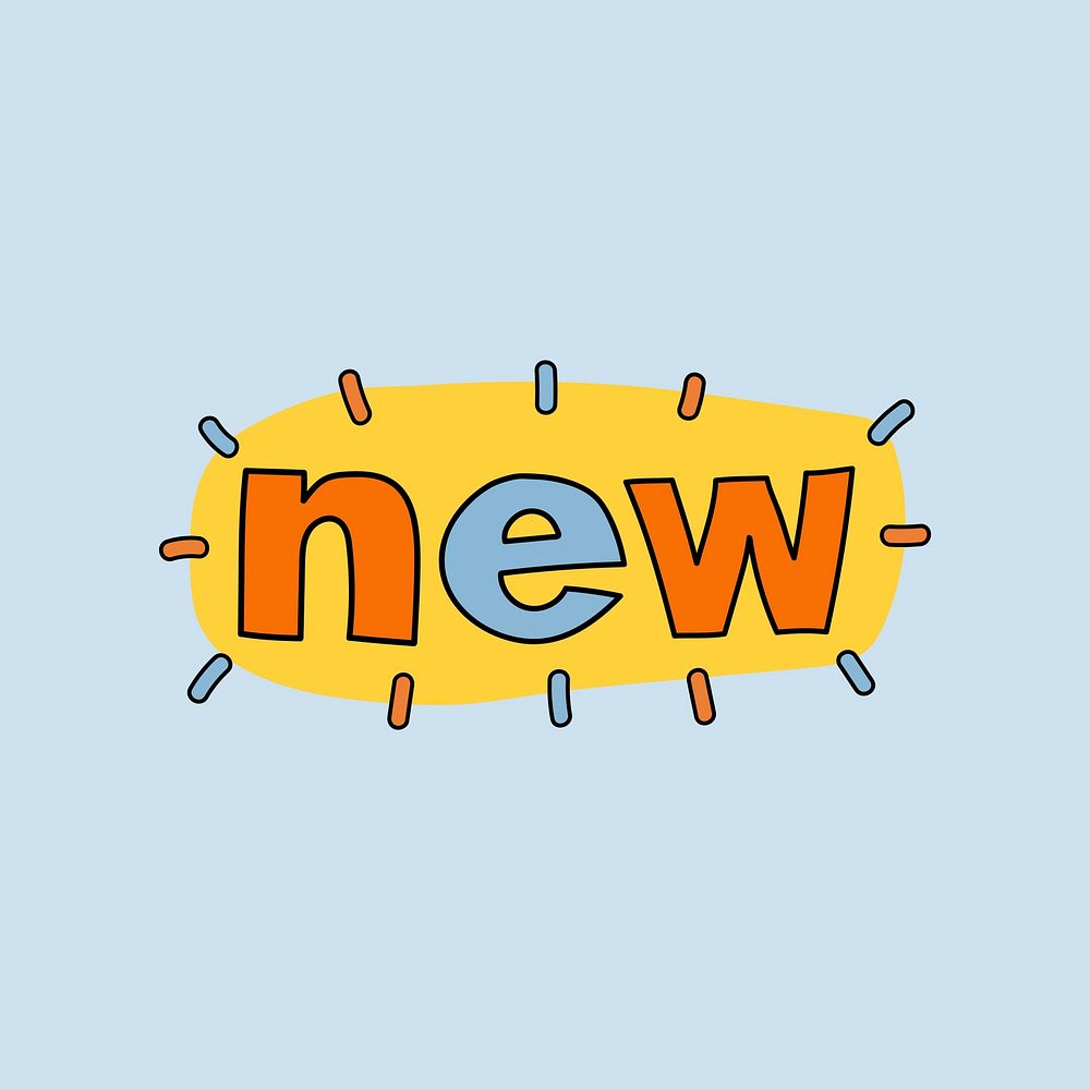 New word sticker, cute pastel blue design vector