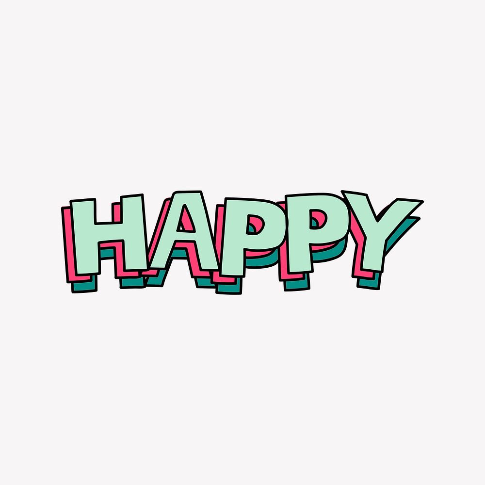 Colorful HAPPY sticker, cute word pastel design psd 