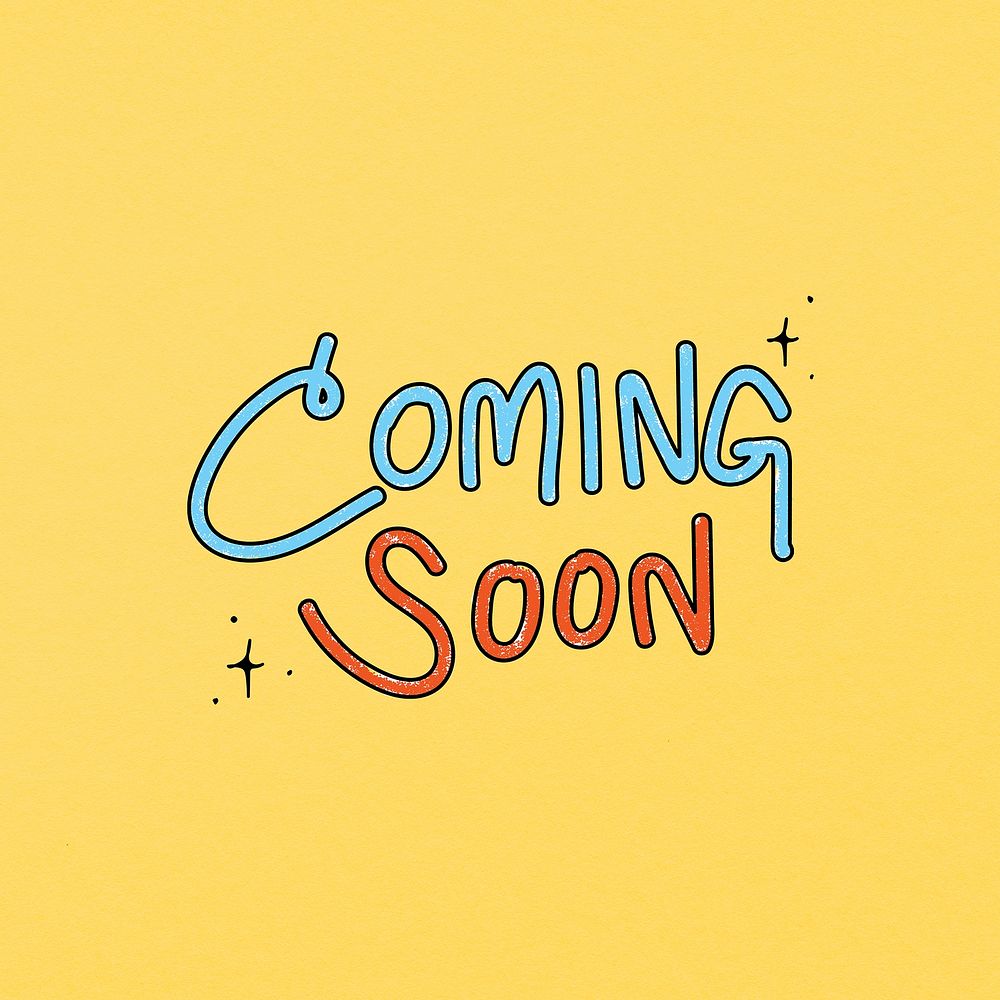 Coming soon clipart, cute trending word on yellow background
