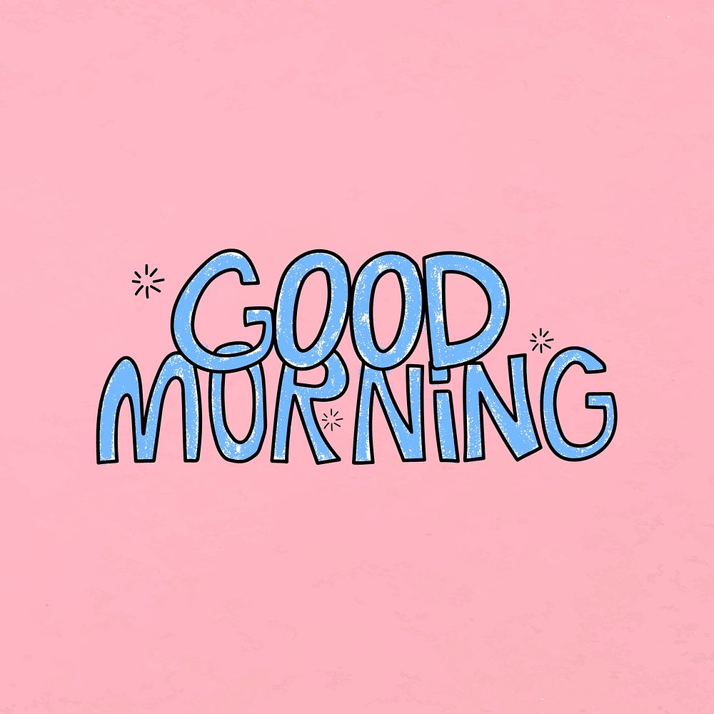 Good morning word sticker, cute pastel pink design vector