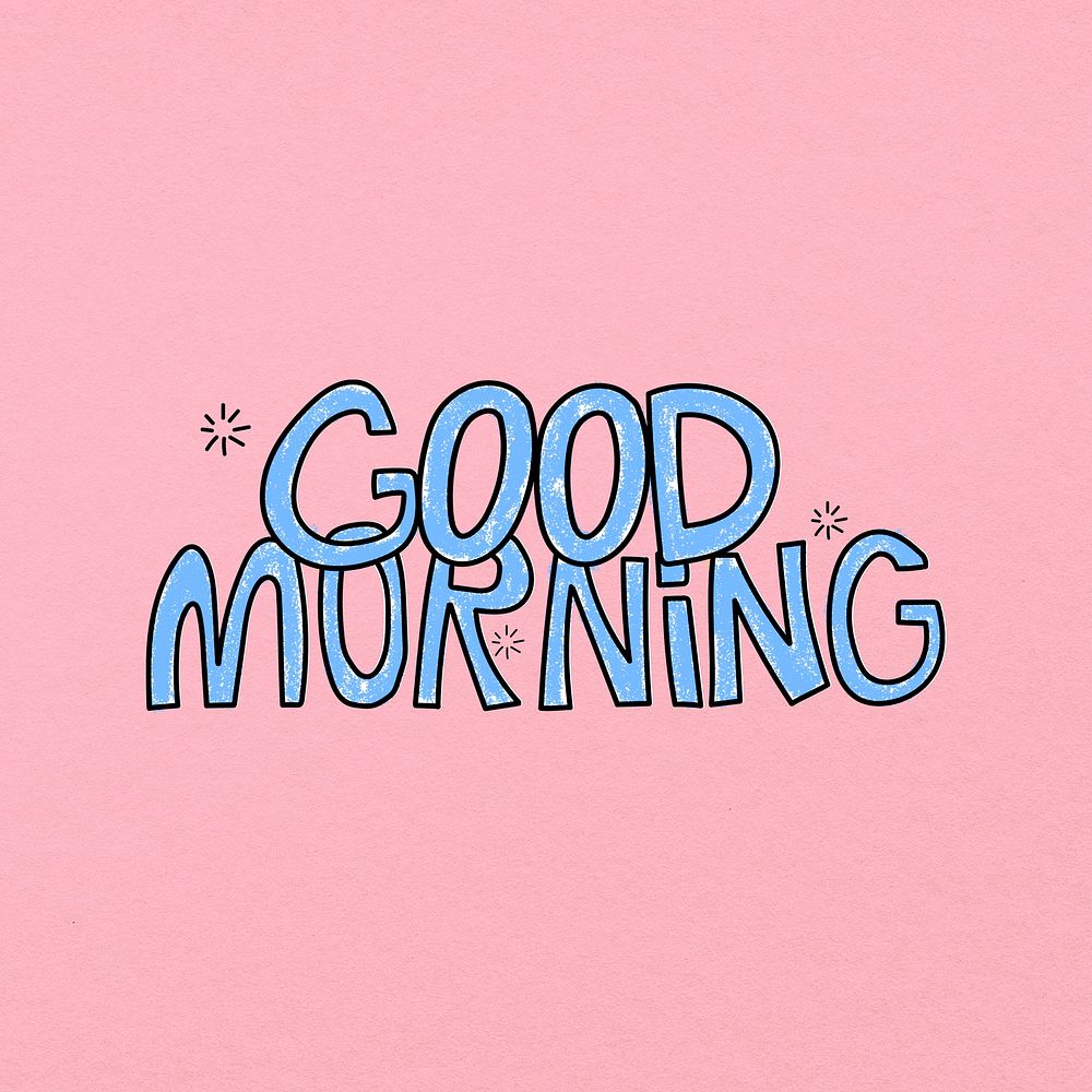 Good morning word sticker, cute pastel pink design psd