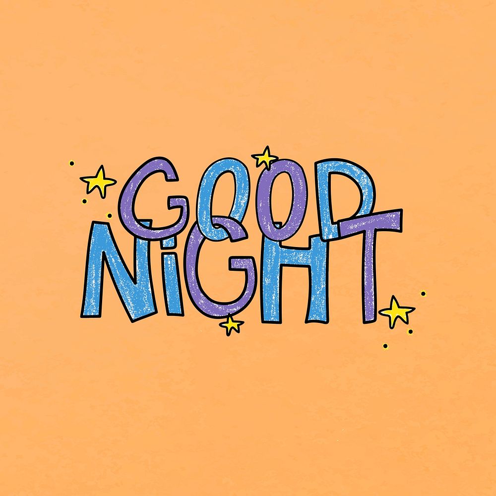 Good night word sticker, cute pastel orange design vector