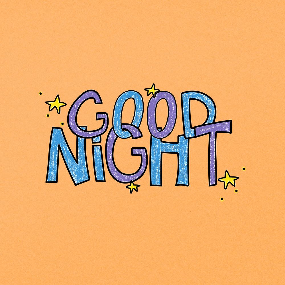 Good night word sticker, cute pastel orange design psd