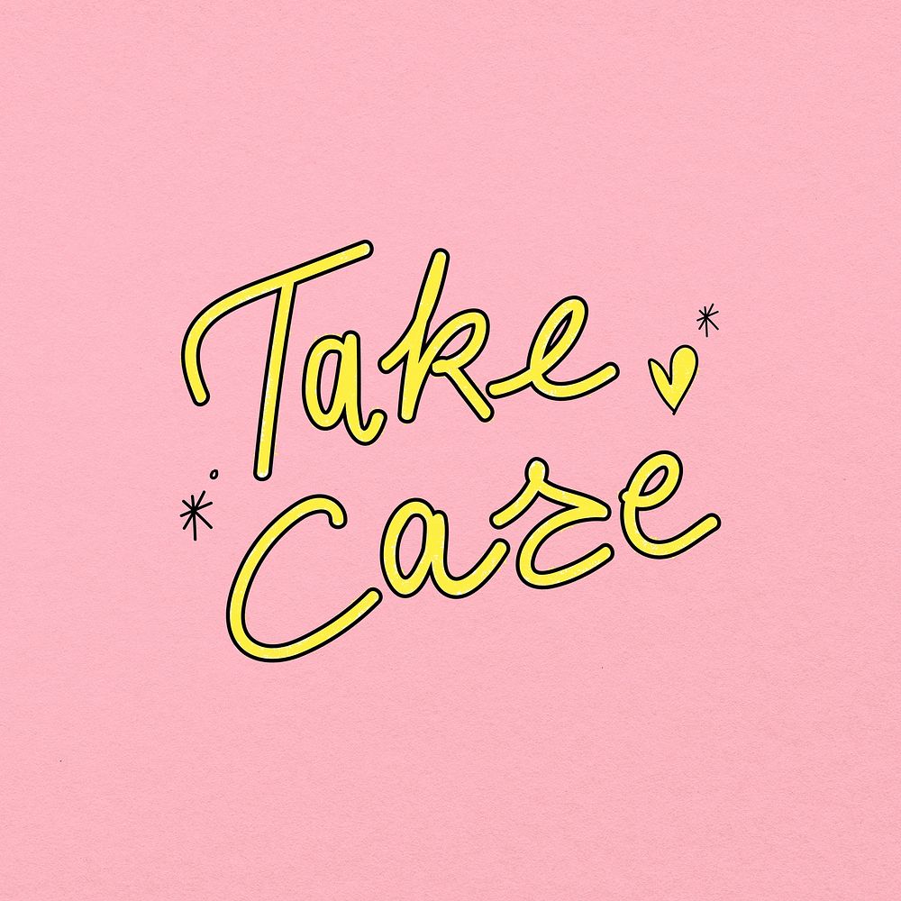 Take care clipart, cute trending word on pink background 