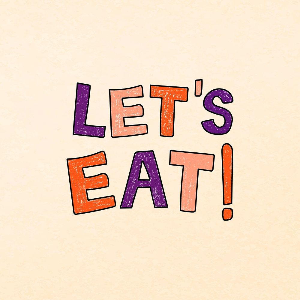 LET'S EAT word sticker, cute pastel yellow design vector