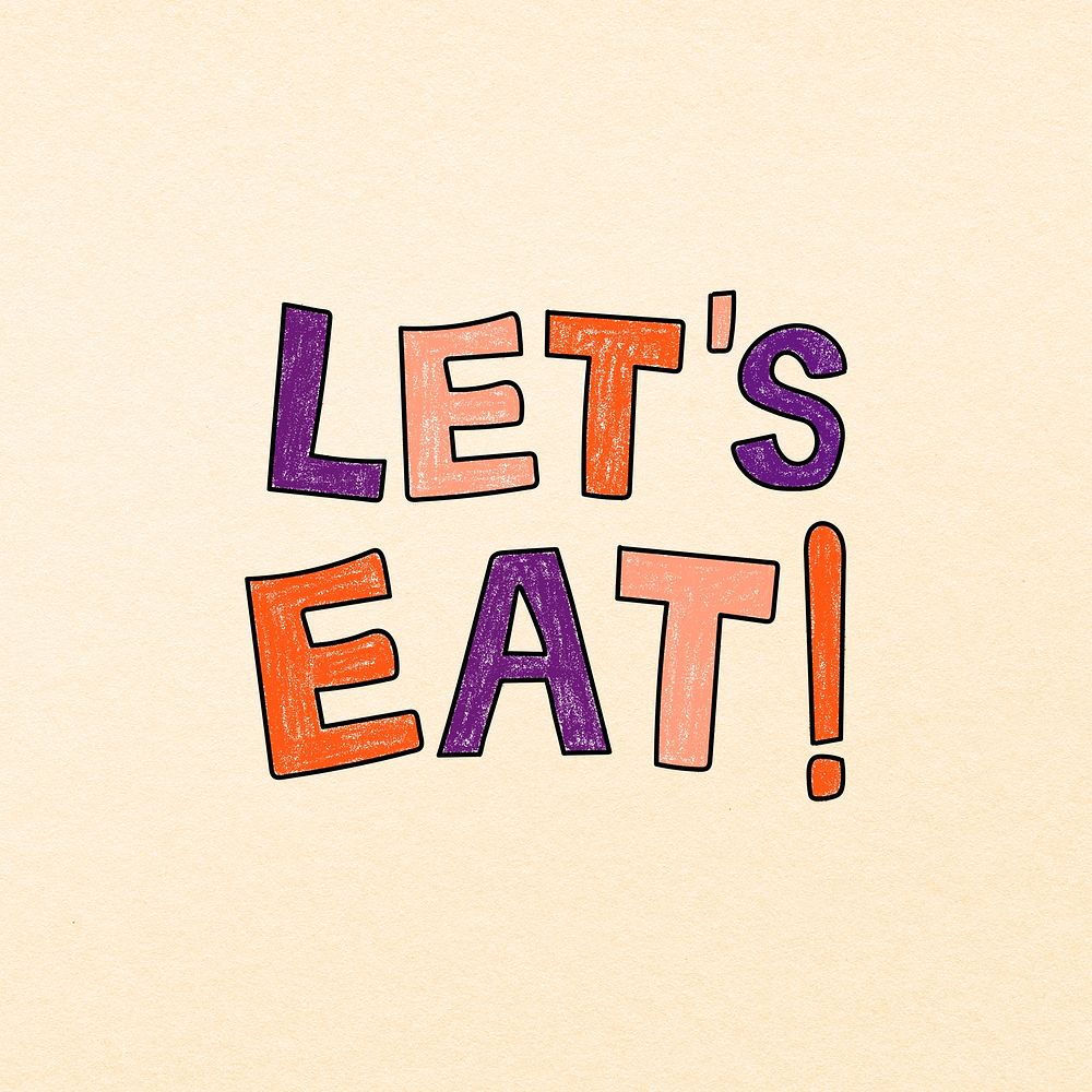 LET'S EAT word sticker, cute pastel yellow design psd