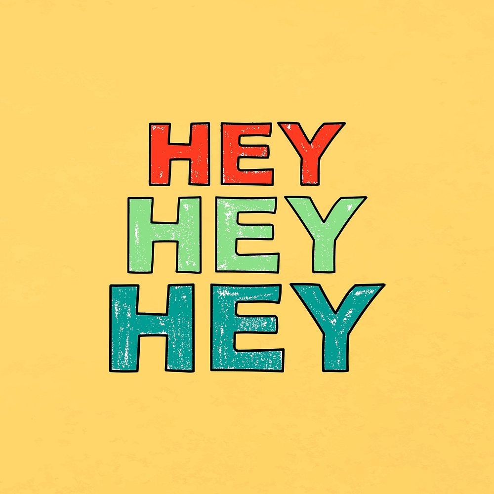 HEY word sticker, cute pastel yellow design vector