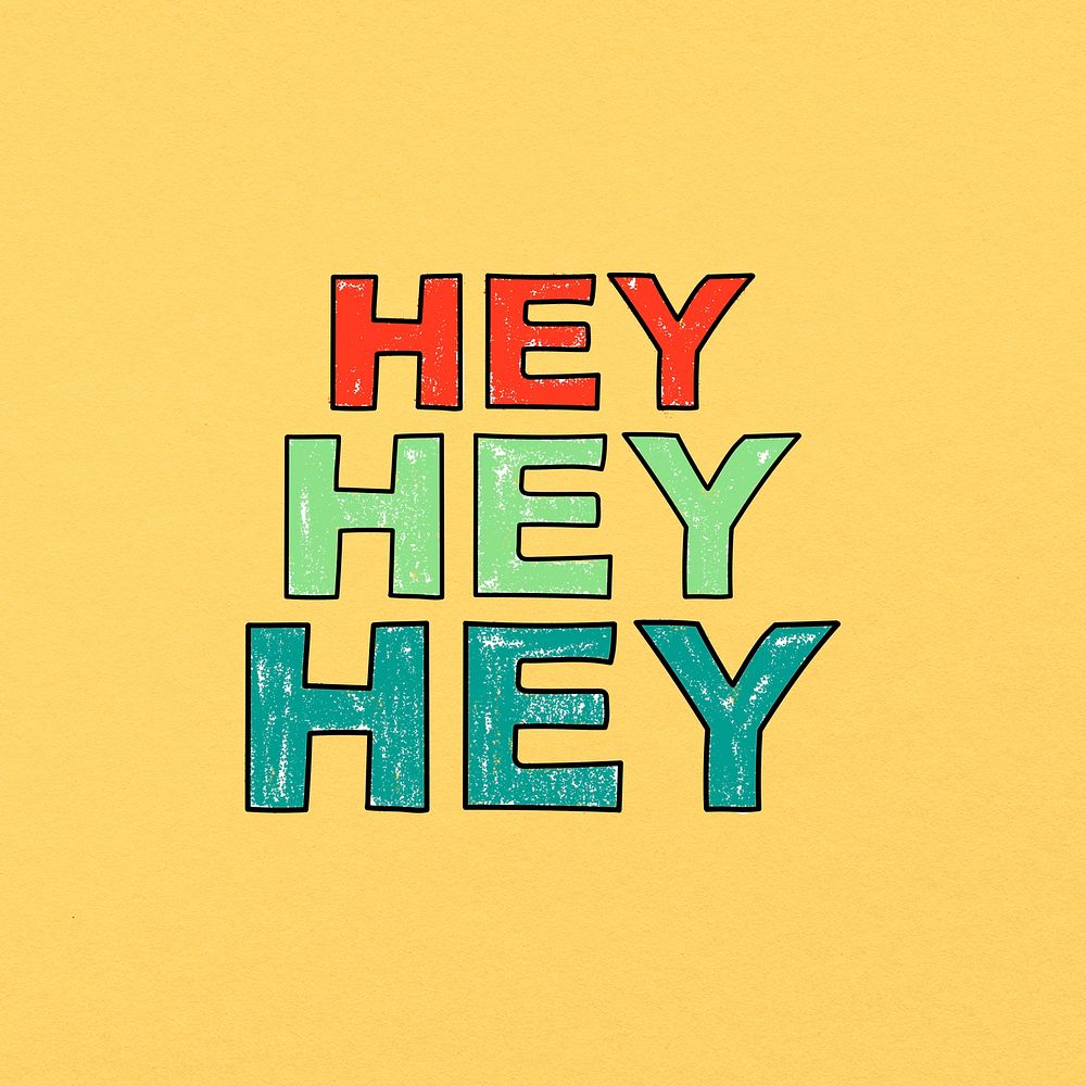 HEY word sticker, cute pastel yellow design psd